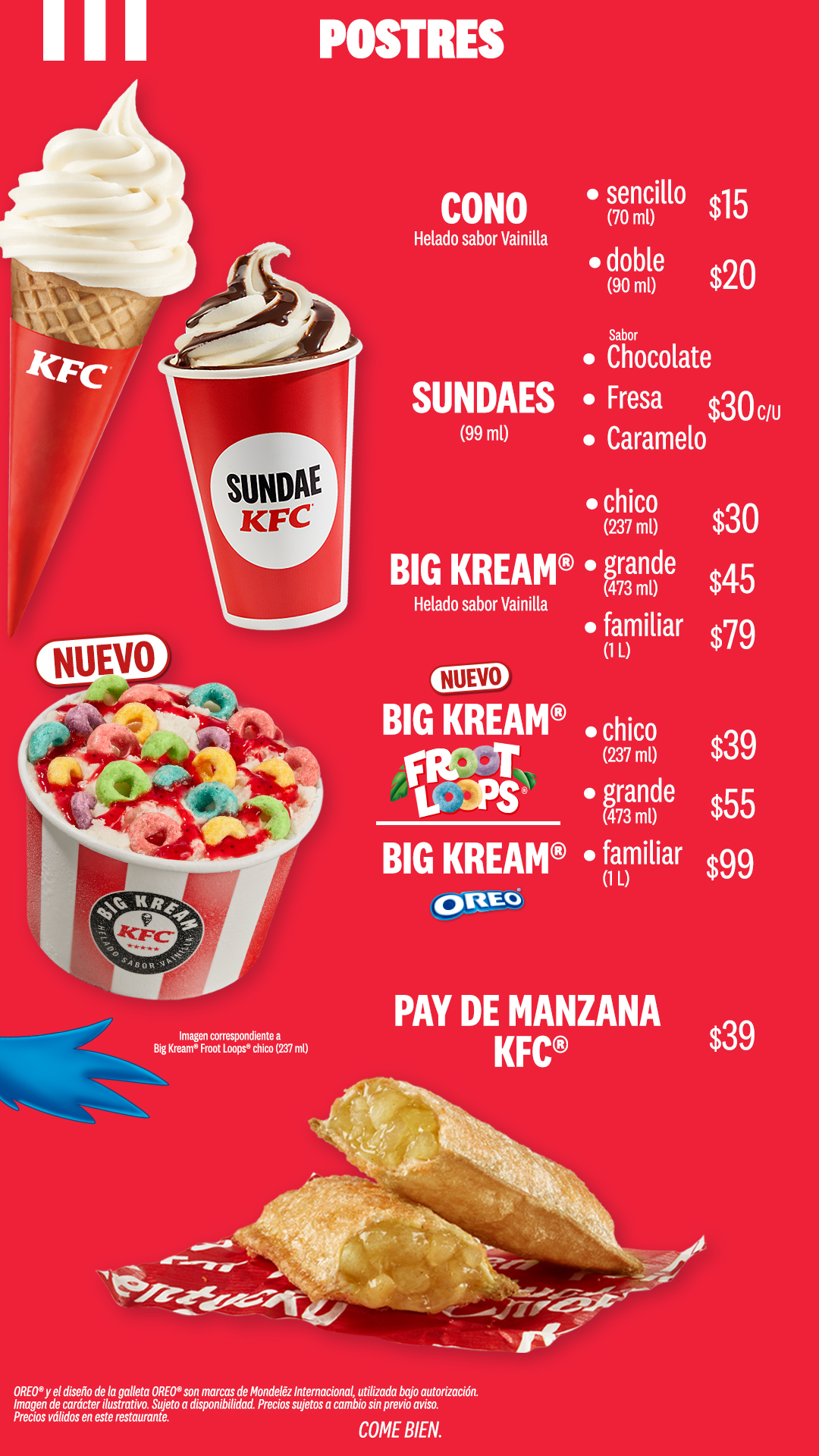Menú KFC